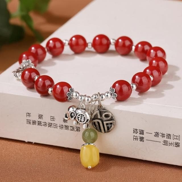 【米蘭精品】現貨+預購 硃砂手鍊朱砂手串9mm吉象925純銀蜜蠟女飾品聖誕節交換禮物74fq25