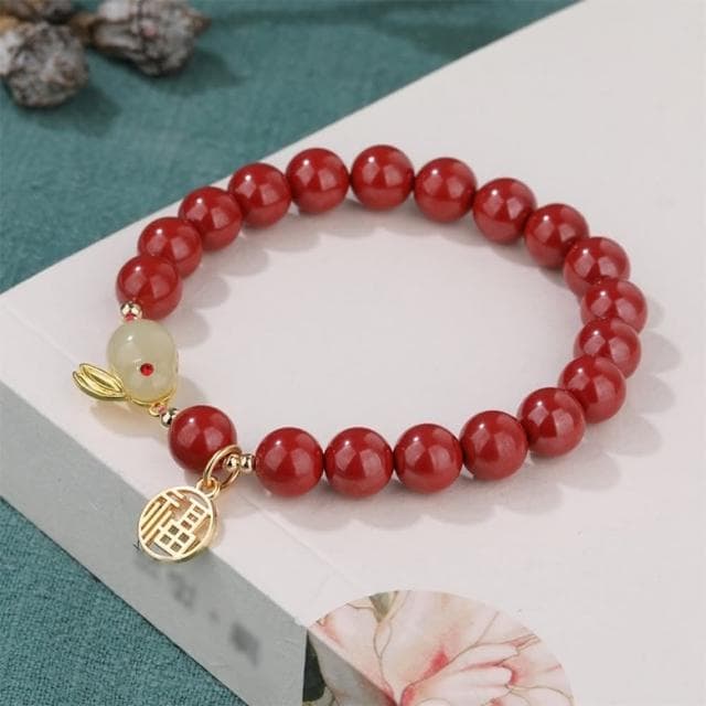 【米蘭精品】現貨+預購 硃砂手鍊朱砂手串8mm月兔福字串珠女飾品聖誕節交換禮物74fq26