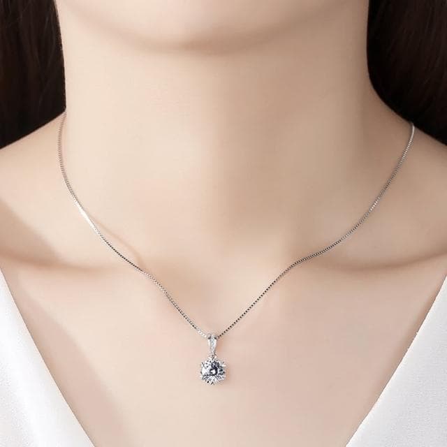 【米蘭精品】現貨+預購 莫桑鑽項鍊925純銀吊墜2ct雪花閃耀時尚聖誕節情人節生日禮物女飾品73yk87