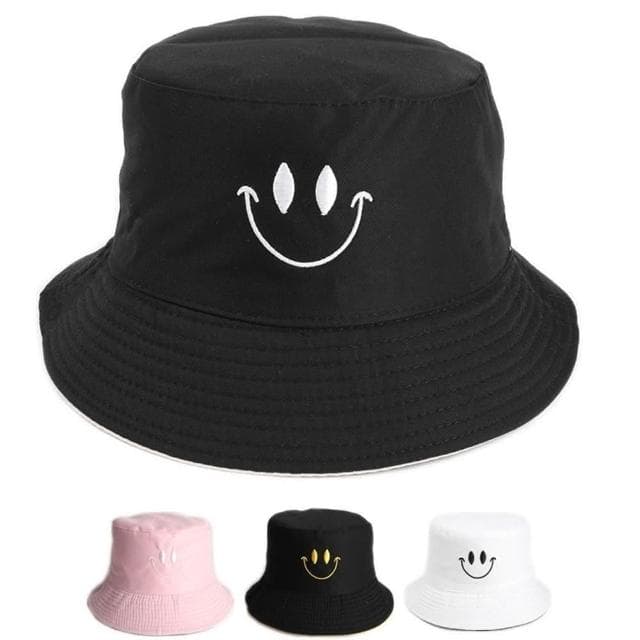【米蘭精品】現貨+預購 漁夫帽遮陽帽笑臉雙面刺繡平頂男女帽子情人節生日聖誕節交換禮物4色74cq47
