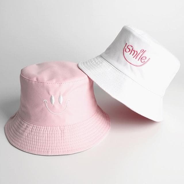 【米蘭精品】現貨+預購 漁夫帽遮陽帽笑臉雙面刺繡平頂男女帽子情人節生日聖誕節交換禮物4色74cq47