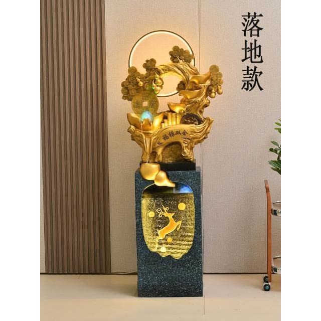 擺件 招財水車風水輪流水生財迴圈水擺件開業禮物聚寶盆發財樹球搖錢樹