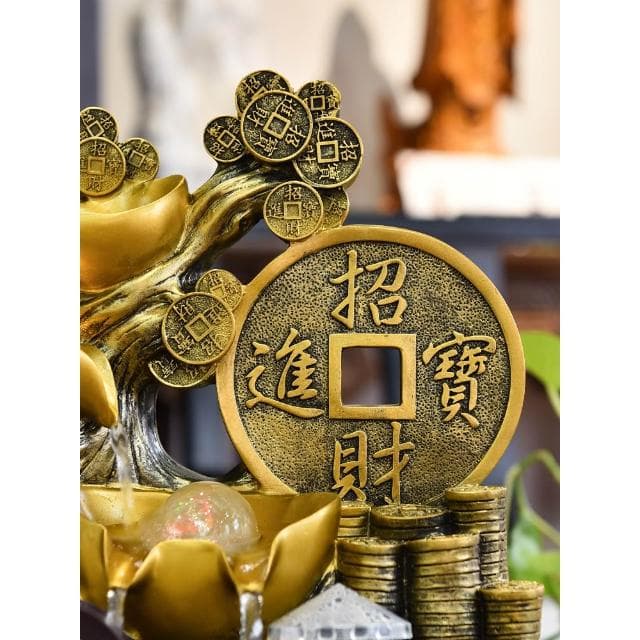 擺件 招財水車風水輪流水生財迴圈水擺件開業禮物聚寶盆發財樹球搖錢樹