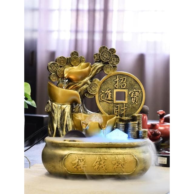 擺件 招財水車風水輪流水生財迴圈水擺件開業禮物聚寶盆發財樹球搖錢樹