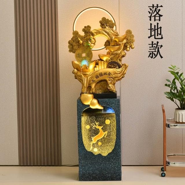 招財水車風水輪流水生財迴圈水擺件開業禮物聚寶盆發財樹球搖錢樹