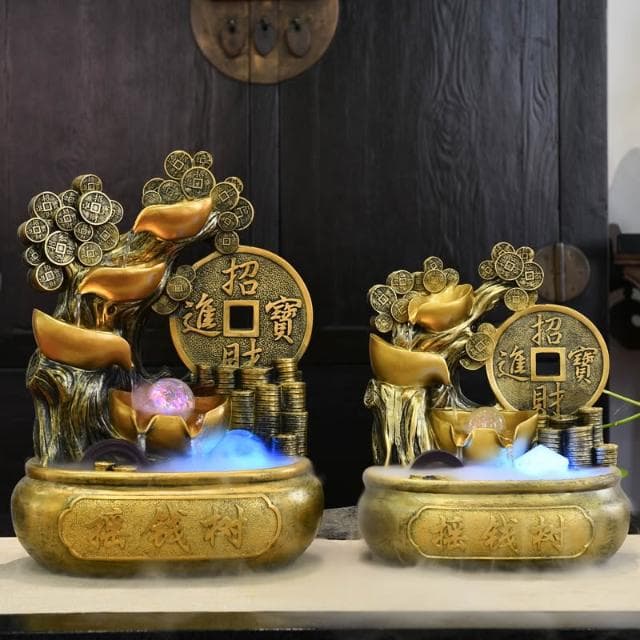 招財水車風水輪流水生財迴圈水擺件開業禮物聚寶盆發財樹球搖錢樹