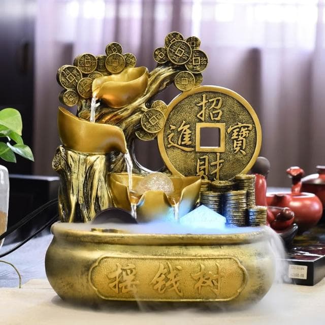 招財水車風水輪流水生財迴圈水擺件開業禮物聚寶盆發財樹球搖錢樹