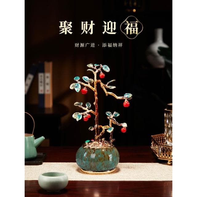 琺瑯彩聚寶盆發財樹擺件招財聚財客廳辦公室裝飾品喬遷新居禮物