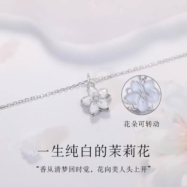 茉莉花銀項鏈女生小眾輕奢女士吊墜2024新款高級感生日禮物送女友