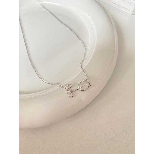 999純銀玉髓鬱金香項鏈女新款配飾輕奢小眾生日情人節禮物送女友