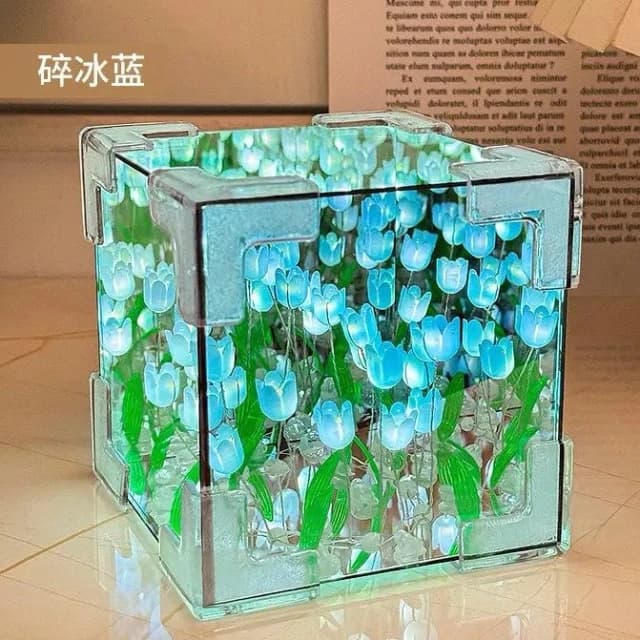 ZM DIY手作魔方鬱金香 情人節禮物 手作禮物 魔方鏡面小夜燈 生日禮物 畢業禮物 花海燈 ZM-00626
