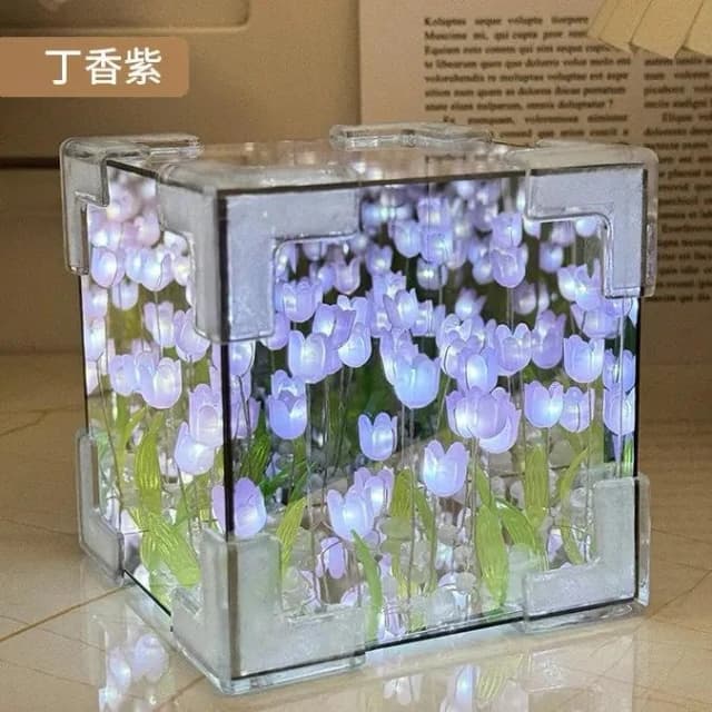 ZM DIY手作魔方鬱金香 情人節禮物 手作禮物 魔方鏡面小夜燈 生日禮物 畢業禮物 花海燈 ZM-00626