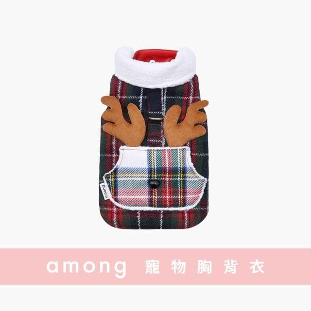 Among 寵物胸背衣 Happy Rudolph  冬款系列絨毛底布交換禮物 聖誕節 狗衣服 貓衣服