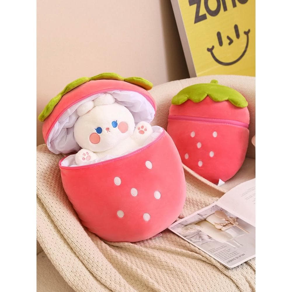 草莓玩偶裝兔子抱枕小女孩毛絨玩具可愛兒童生日禮物布娃娃豬公仔