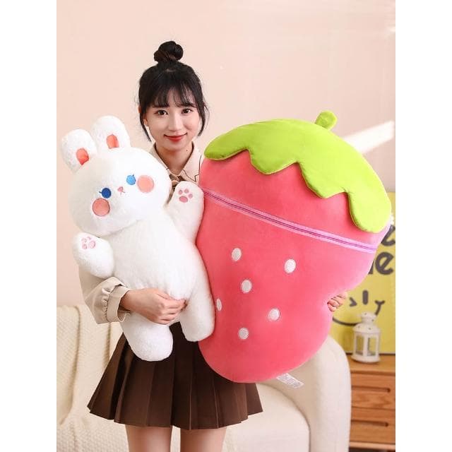 草莓玩偶裝兔子抱枕小女孩毛絨玩具可愛兒童生日禮物布娃娃豬公仔