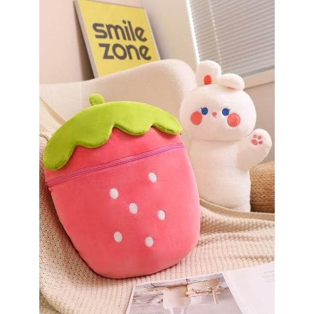 草莓玩偶裝兔子抱枕小女孩毛絨玩具可愛兒童生日禮物布娃娃豬公仔