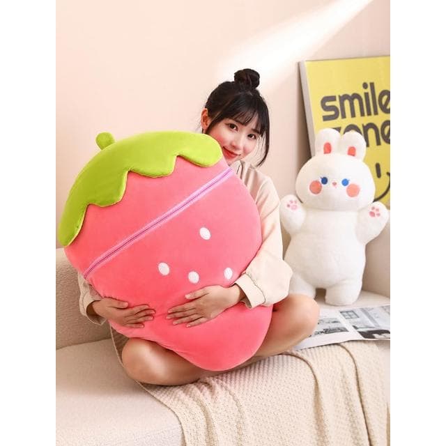 草莓玩偶裝兔子抱枕小女孩毛絨玩具可愛兒童生日禮物布娃娃豬公仔