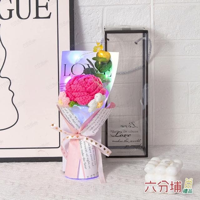 【六分埔禮品】LED毛線玫瑰花花束-多款任選(Ins生日情人節母親節畢業禮物花束人造花)
