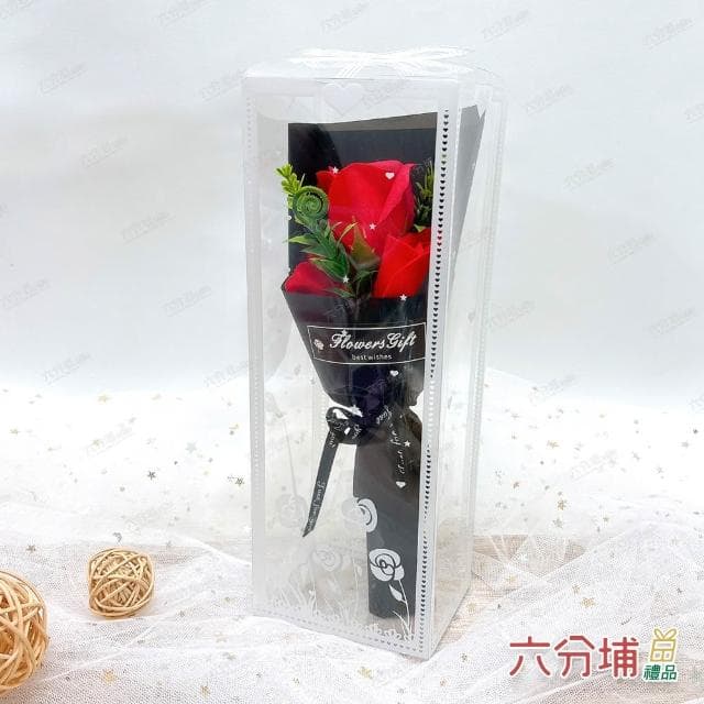 【六分埔禮品】三朵玫瑰香皂花束-盒裝附提袋(擺飾情人節紀念日母親節畢業禮物香皂花人造花)