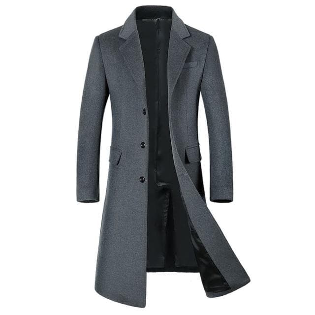 【米蘭精品】現貨出清 不退換 毛呢外套長版羊毛大衣-保暖翻領簡約單排扣男外套父親節禮物2色73yu7