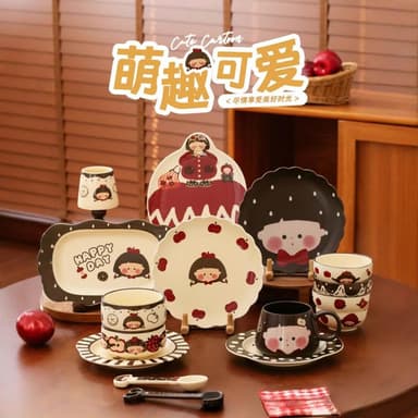 復古女孩陶瓷餐具套裝家用飯碗盤子喬遷新婚禮物特別的生日禮物女