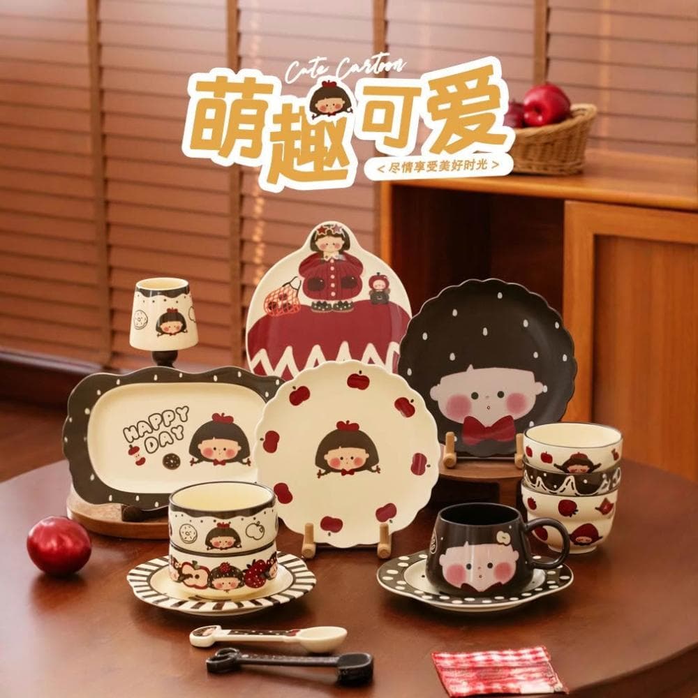 復古女孩陶瓷餐具套裝家用飯碗盤子喬遷新婚禮物特別的生日禮物女