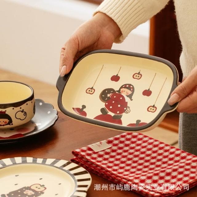 復古女孩陶瓷餐具套裝家用飯碗盤子喬遷新婚禮物特別的生日禮物女