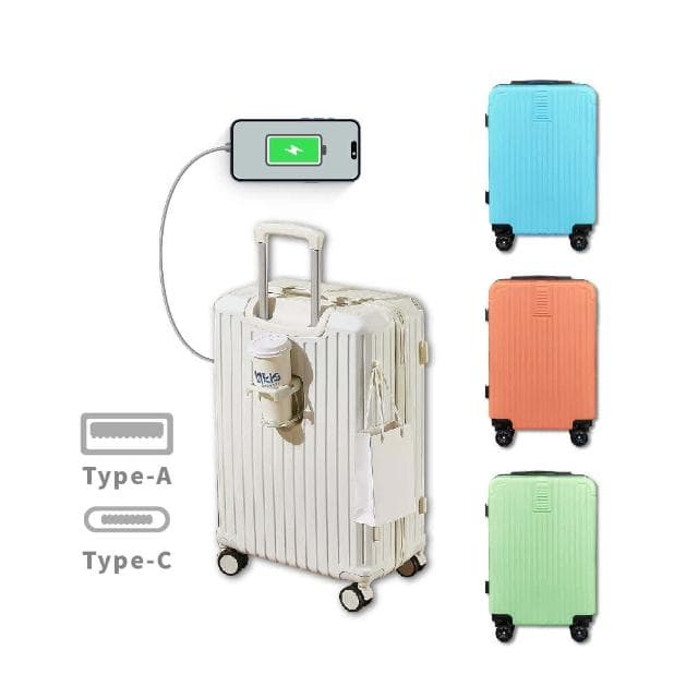 ★2件95折★  BYC 20吋雙USB杯架登機箱行李箱旅行箱杯架升級+USB充電孔+側邊掛勾☆兒樂
