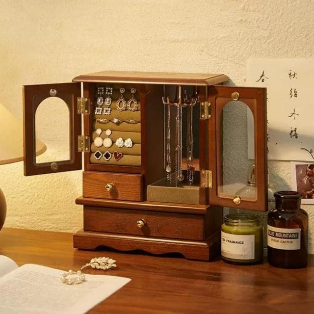 復古木質飾品盒 高級感木質飾品櫃 飾品收納盒 飾品展示櫃 飾品盒 戒指盒 耳環收納盒 首飾盒 珠寶盒 交換禮物 情人節禮物