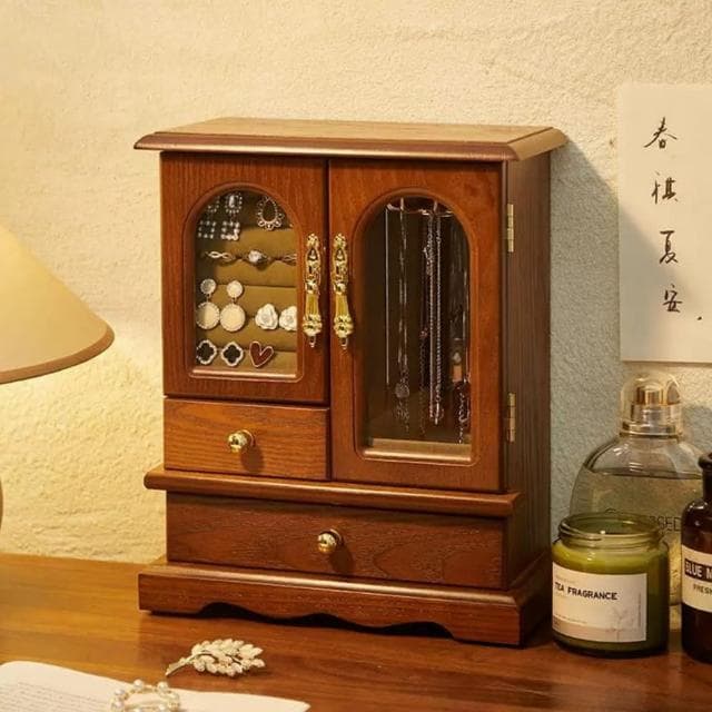 復古木質飾品盒 高級感木質飾品櫃 飾品收納盒 飾品展示櫃 飾品盒 戒指盒 耳環收納盒 首飾盒 珠寶盒 交換禮物 情人節禮物