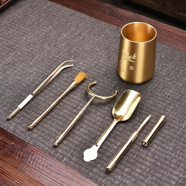 揮揮輕奢百貨 茶道六君子黃銅 功夫茶具配件套裝大全 君子泡茶工具 茶刀 茶夾 茶洗