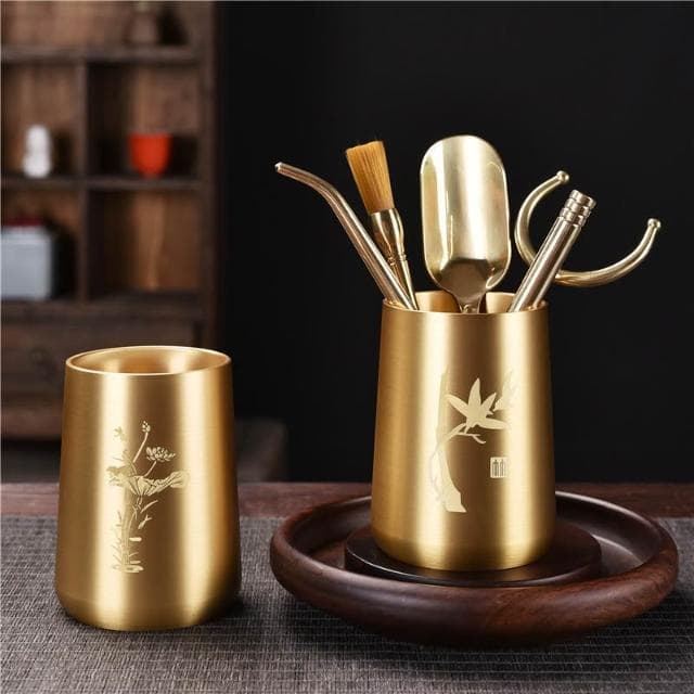 揮揮輕奢百貨 茶道六君子黃銅 功夫茶具配件套裝大全 君子泡茶工具 茶刀 茶夾 茶洗