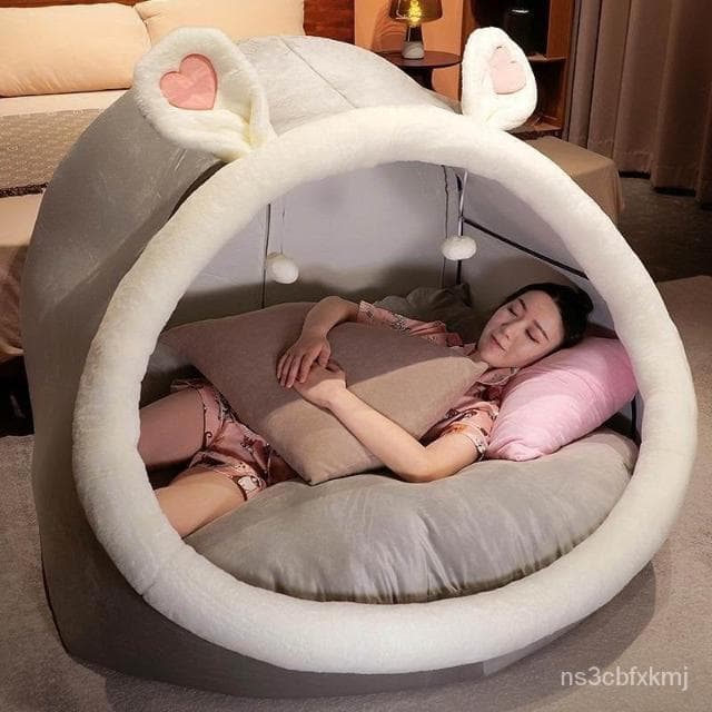 創意卡通溫馨舒適小窩懶人榻榻米 帳篷 人類貓窩 懶骨頭沙發 女生宅傢休息毛絨床墊送女生禮物 狗窩 兒童帳篷