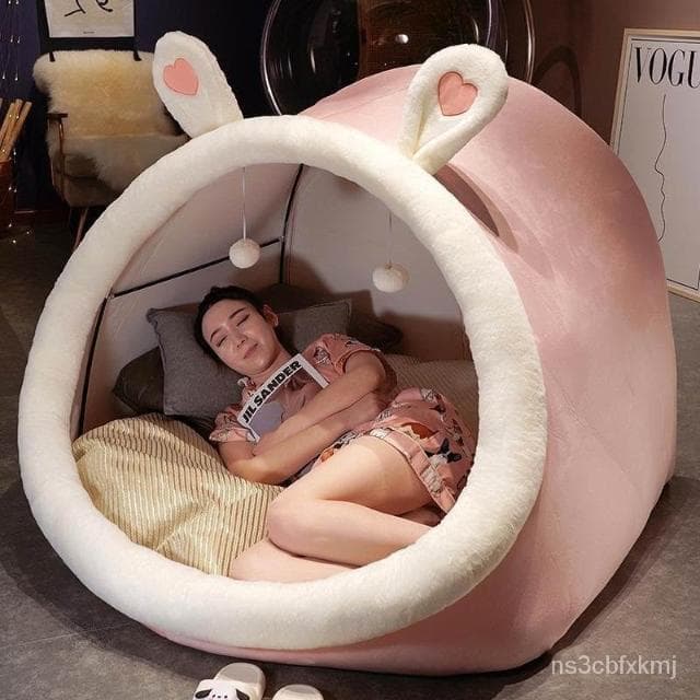 創意卡通溫馨舒適小窩懶人榻榻米 帳篷 人類貓窩 懶骨頭沙發 女生宅傢休息毛絨床墊送女生禮物 狗窩 兒童帳篷