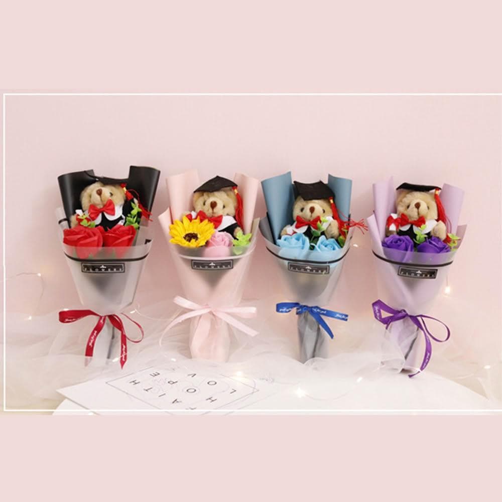【Warm House Decor 暖和家居】向日葵小熊畢業花束 (香皂仿真花 幼兒園畢業花束 小熊花束 向日葵花束 畢業禮物 畢業花束 玫瑰花束)