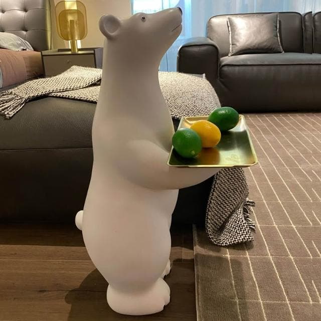 創意北極熊落地擺件大型動物收納託盤客廳玄關家居裝飾品喬遷禮物