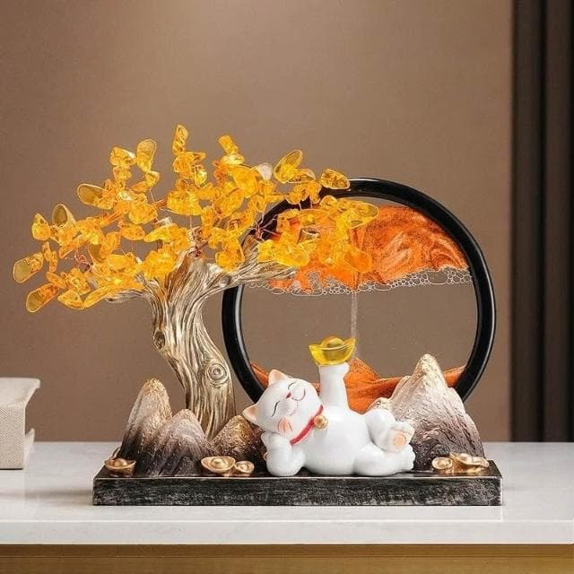新品 發財樹 招財進寶擺件 招財貓 流沙畫辦公室擺件 喬遷開業大吉禮物 高檔禮品