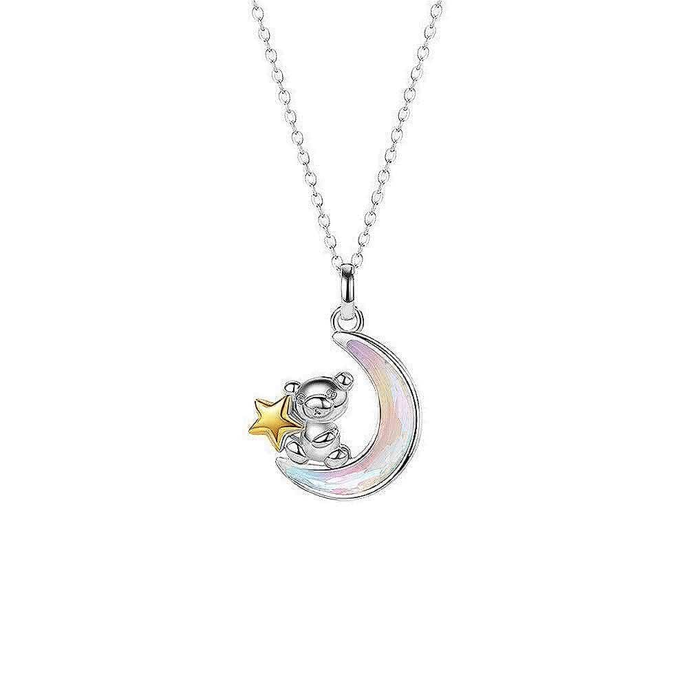 【巴黎精品】現貨+預購 925純銀項鍊琉璃吊墜摘星小熊月亮生日情人節禮物女飾品v1ar64