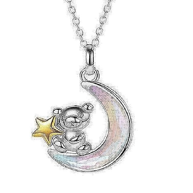 【巴黎精品】現貨+預購 925純銀項鍊琉璃吊墜摘星小熊月亮生日情人節禮物女飾品v1ar64