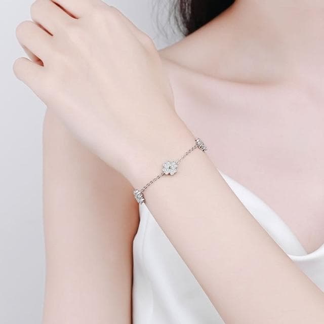 【巴黎精品】現貨+預購 莫桑石莫桑鑽手鍊925純銀銀飾0.64ct小花綴飾串扣式生日情人節禮物女飾品v1ae63