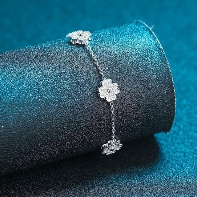 【巴黎精品】現貨+預購 莫桑石莫桑鑽手鍊925純銀銀飾0.64ct小花綴飾串扣式生日情人節禮物女飾品v1ae63