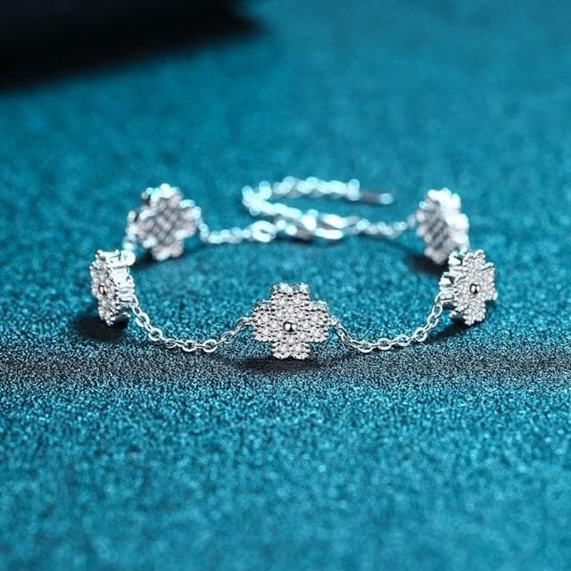 【巴黎精品】現貨+預購 莫桑石莫桑鑽手鍊925純銀銀飾0.64ct小花綴飾串扣式生日情人節禮物女飾品v1ae63