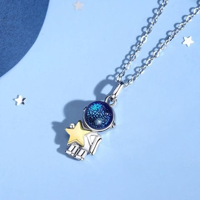 【巴黎精品】現貨+預購 925銀項鍊情侶對鍊琉璃石宇航員摘星生日情人節禮物男女飾品2款v1ar35