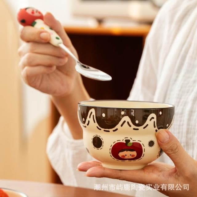 蘋果女孩葫蘆米飯碗陶瓷優酪乳碗家用可愛甜品碗生日禮物送女生