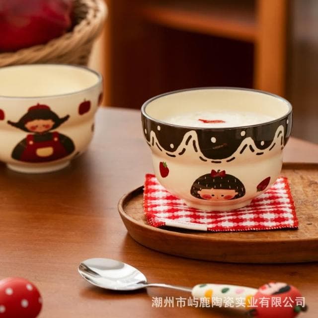 蘋果女孩葫蘆米飯碗陶瓷優酪乳碗家用可愛甜品碗生日禮物送女生