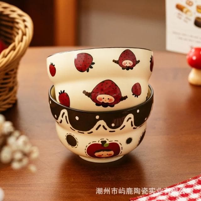 蘋果女孩葫蘆米飯碗陶瓷優酪乳碗家用可愛甜品碗生日禮物送女生