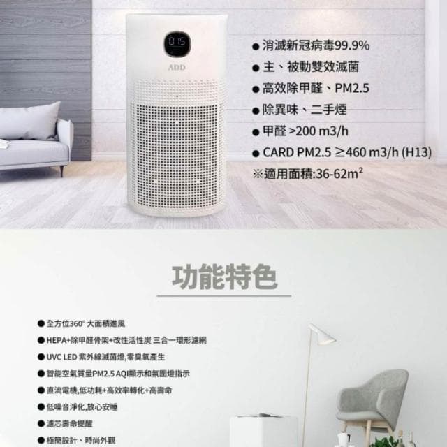 ADD-A6 空氣清淨機 《一級能效》BSMI通過 全屋淨化 主被動抑菌 PM2.5 水易購淨水