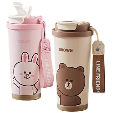 【LINE FRIENDS】吸管保溫隨行杯 500ml ( 正版授權  熊大 兔兔 316不鏽鋼 保冰保熱 真空保溫  冰壩杯 運動水壺 兒童水壺 隨身水壺 隨身杯 大容量水瓶 茶杯 保溫瓶 送禮 生日禮物 交換禮物 聖誕禮物)