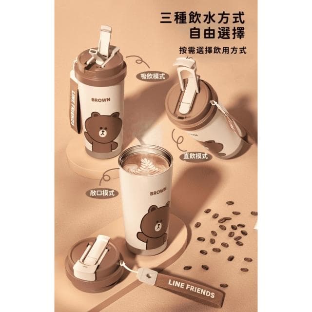 【LINE FRIENDS】吸管保溫隨行杯 500ml ( 正版授權  熊大 兔兔 316不鏽鋼 保冰保熱 真空保溫  冰壩杯 運動水壺 兒童水壺 隨身水壺 隨身杯 大容量水瓶 茶杯 保溫瓶 送禮 生日禮物 交換禮物 聖誕禮物)