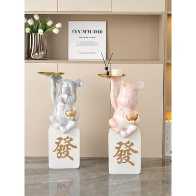 網紅新年招財暴力熊託盤落地大擺件客廳家居開業禮物喬遷裝飾禮品